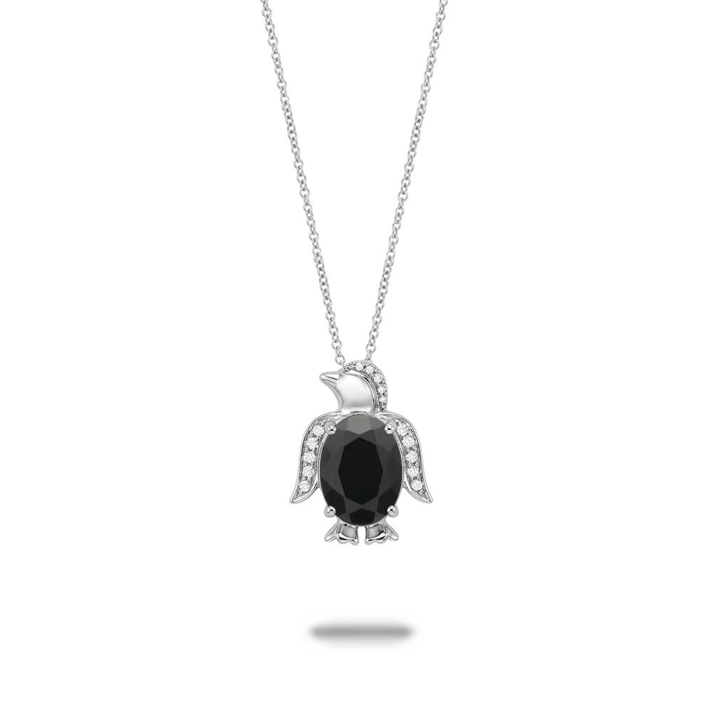 Onyx &amp; Diamond Accent Penguin Pendant in Sterling Silver – Image 1 of 4