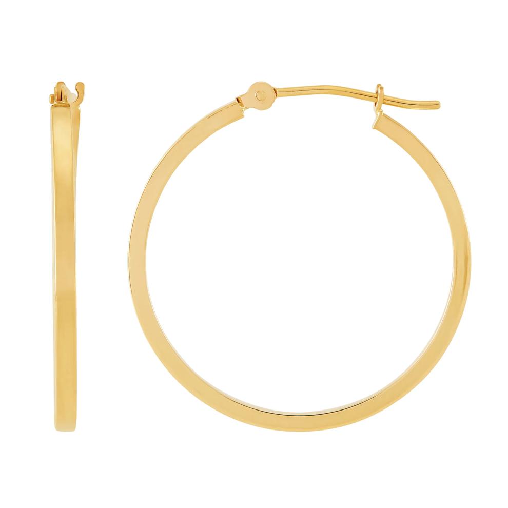 Polished Diamond-Cut Square Tube Hoop Earrings in 14K Yellow Gold, 25MM – Image 2 of 3