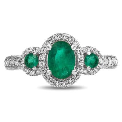 Emerald & 1/2 ct. tw. Diamond Ring in 14K White Gold