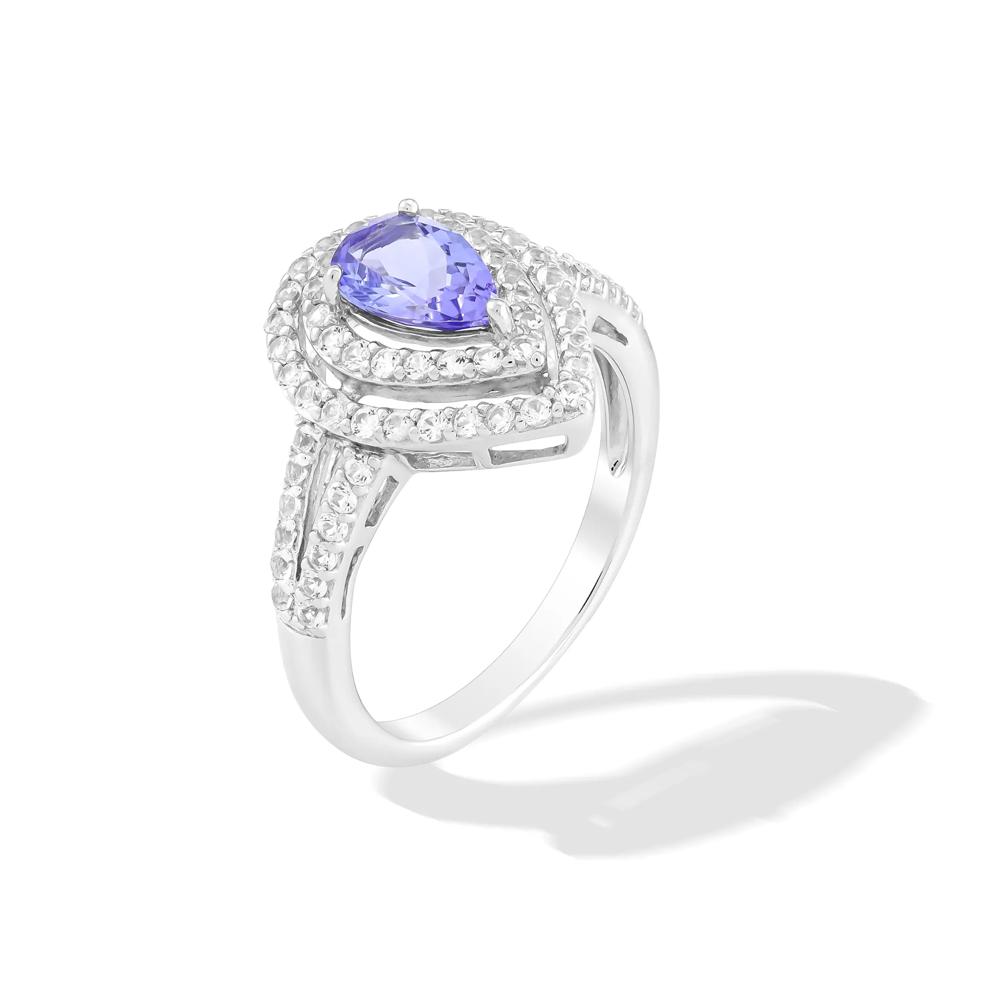 Tanzanite &amp; Lab-Created White Sapphire Halo Ring in Sterling Silver – Image 4 of 4