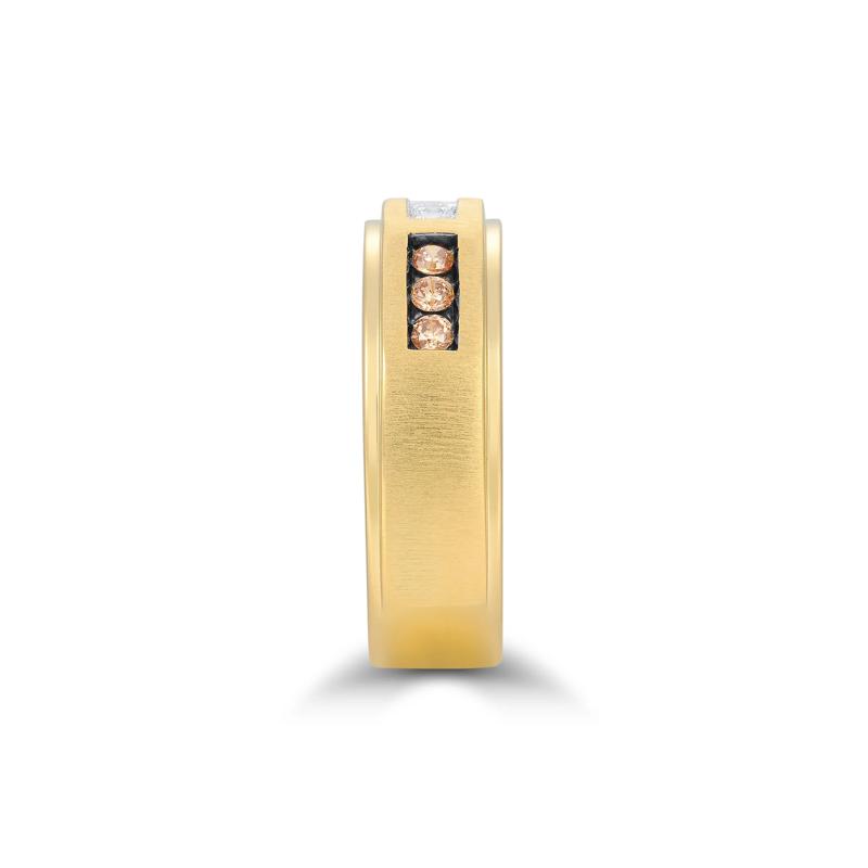 Men&#39;s Champagne and White Diamond Ring in 10K Yellow Gold &#40;3/8 ct. tw.&#41; – Image 3 of 4