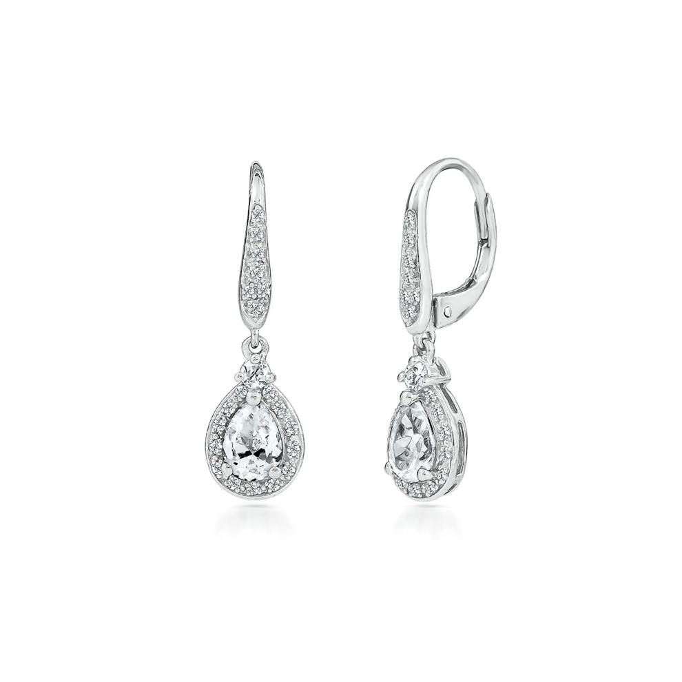 Lab Created White Sapphire Dangle Earrings in Sterling Silver – Image 1 of 1
