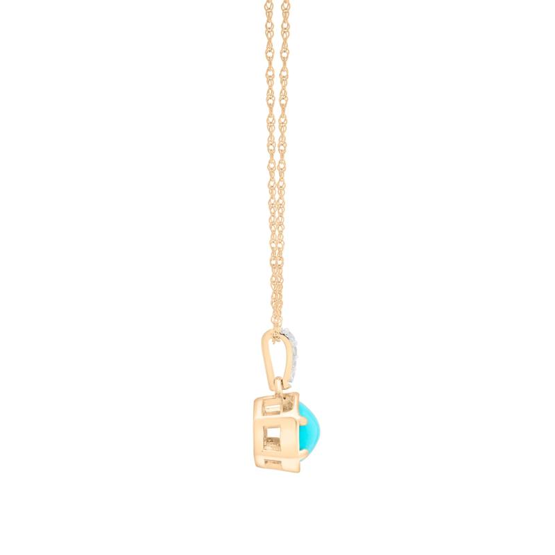 Cabochon Turquoise and White Topaz Pendant in 10K Yellow Gold – Image 3 of 4