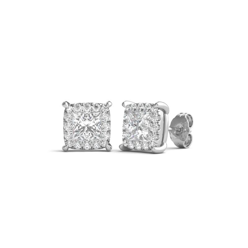 Lab Grown Diamond Princess-Cut Halo Earrings in 14K White Gold (2 ct. tw.) – Image 1 of 1