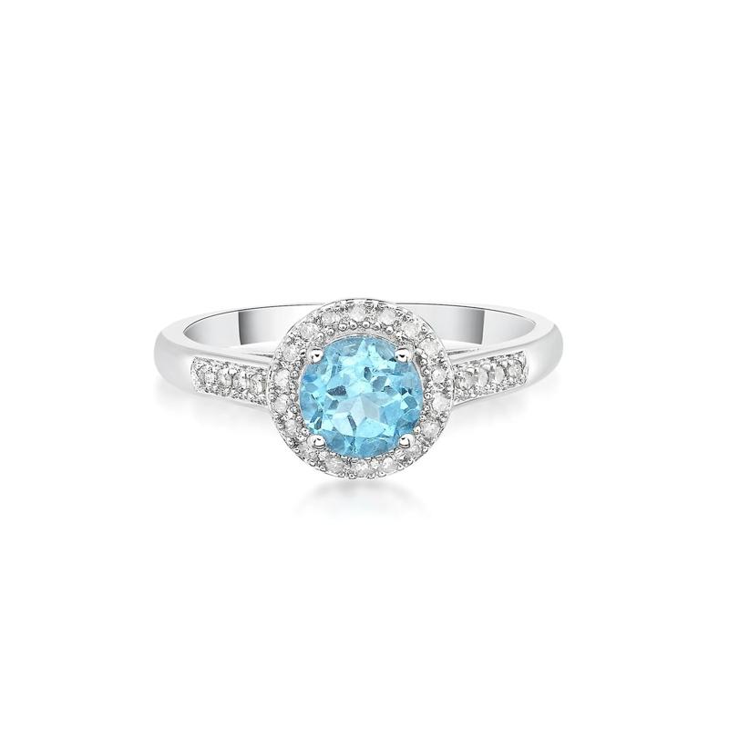 Swiss Blue Topaz &amp; 1/8 ct. tw. Diamond Ring in Sterling Silver – Image 1 of 4