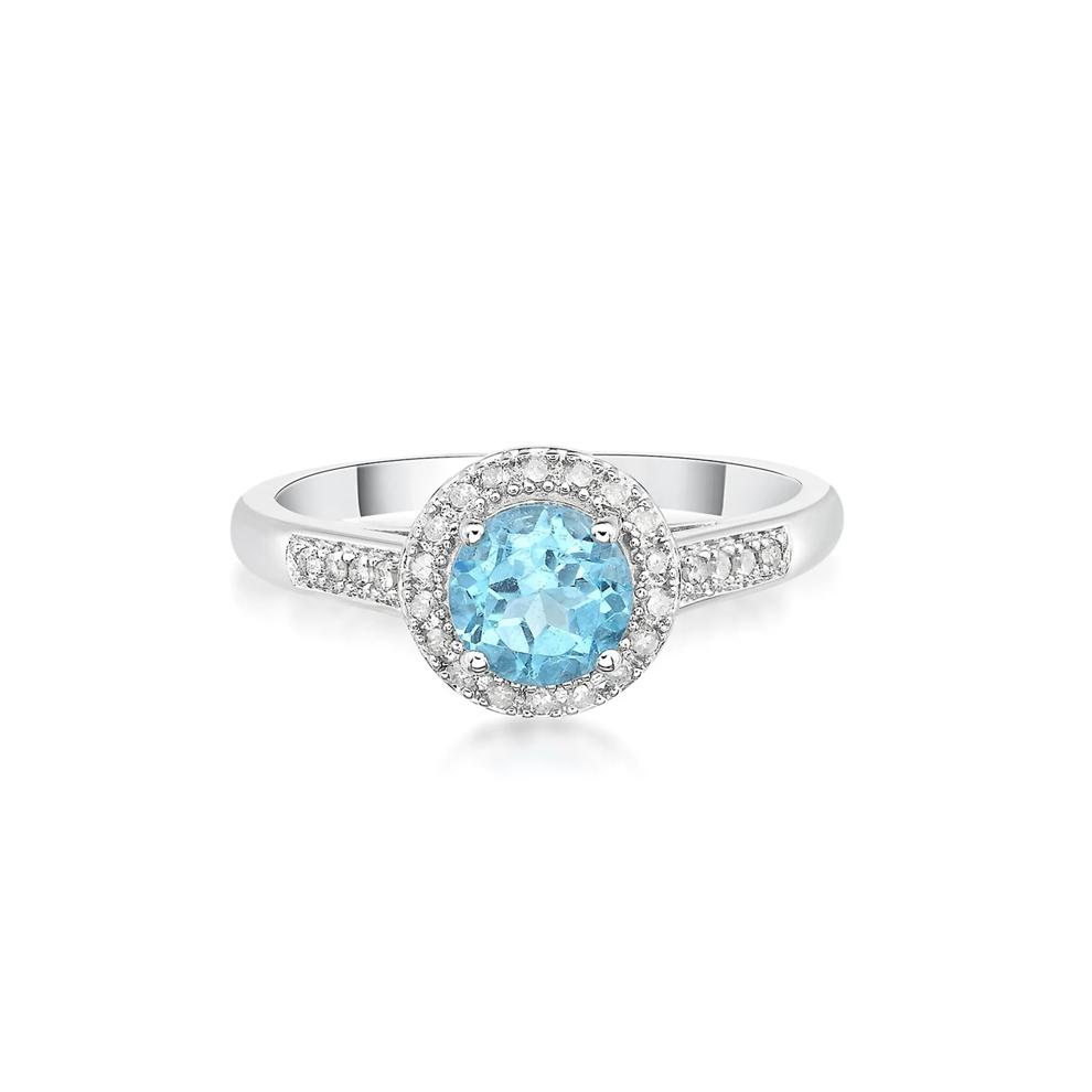 Swiss Blue Topaz &amp; 1/8 ct. tw. Diamond Ring in Sterling Silver – Image 1 of 4