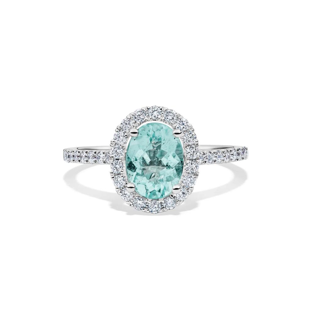 Paraiba Tourmaline &amp; Diamond Halo Ring in 14K White Gold (3/8 ct. tw.) – Image 1 of 2