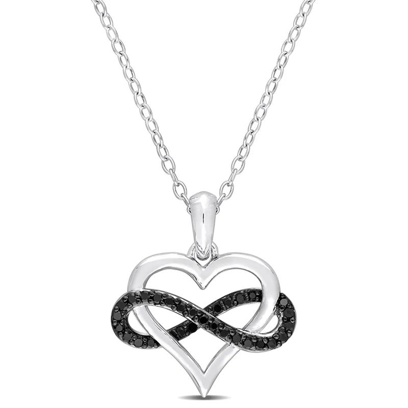 Black Diamond Infinity Heart Pendant in Sterling Silver &#40;1/7 ct. tw.&#41; – Image 1 of 3