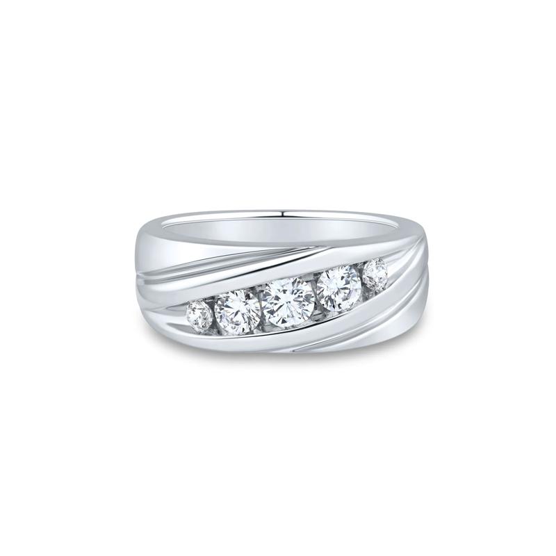 Men&#39;s Lab Grown Diamond Five-Stone Band in 10K White Gold &#40;1 ct. tw.&#41; – Image 1 of 3