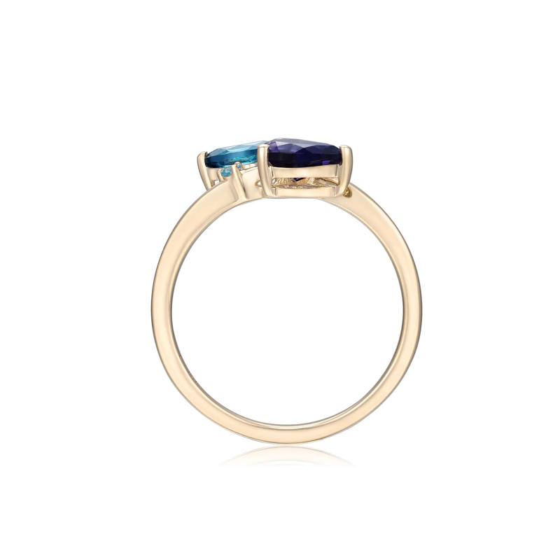Bypass Ring with Iolite, London Blue Topaz and Swiss Blue Topaz in 10K Yellow Gold – Image 2 of 3