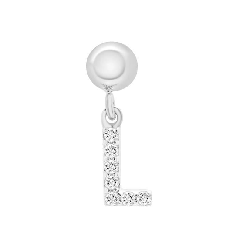 Diamond Accent L Initial Bead Charm in Sterling Silver – Image 1 of 3