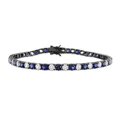 Lab-Created Blue Sapphire & Lab-Created White Sapphire Bracelet in Sterling Silver & Black Rhodium