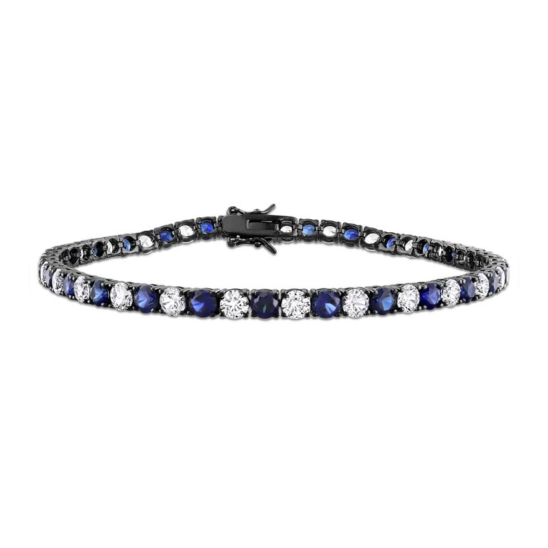 Lab-Created White Sapphire &amp; Black Sapphire Tennis Bracelet in Sterling Silver &amp; Black Rhodium – Image 1 of 1