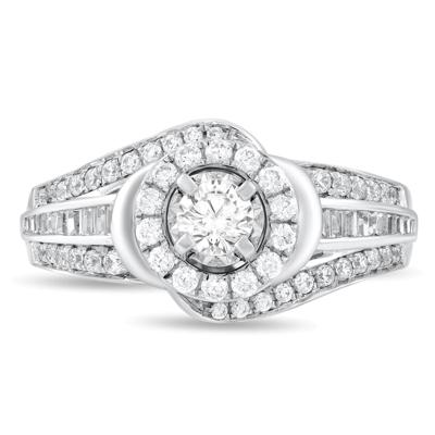 Diamond Round Halo Multi-Row Engagement Ring in 14K White Gold (3/4 ct. tw.)