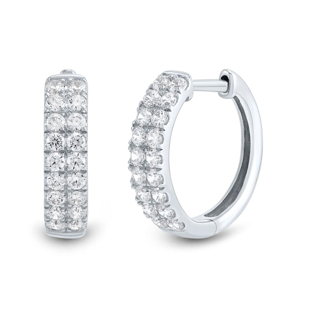 Lab Grown Diamond Two-Row Hoop Earrings in 14K White Gold (3/4 ct. tw.) – Image 2 of 2