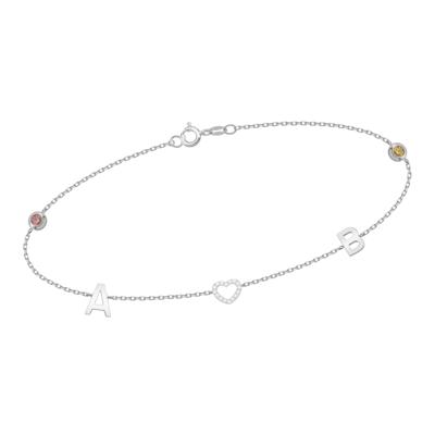 Custom Diamond Cut Cable Chain Initial Charm and Name Bracelet 