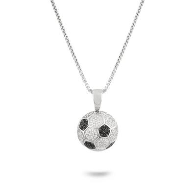 Men's Black & White Diamond Soccer Pendant Necklace in Sterling Silver (1/2 ct. tw.)