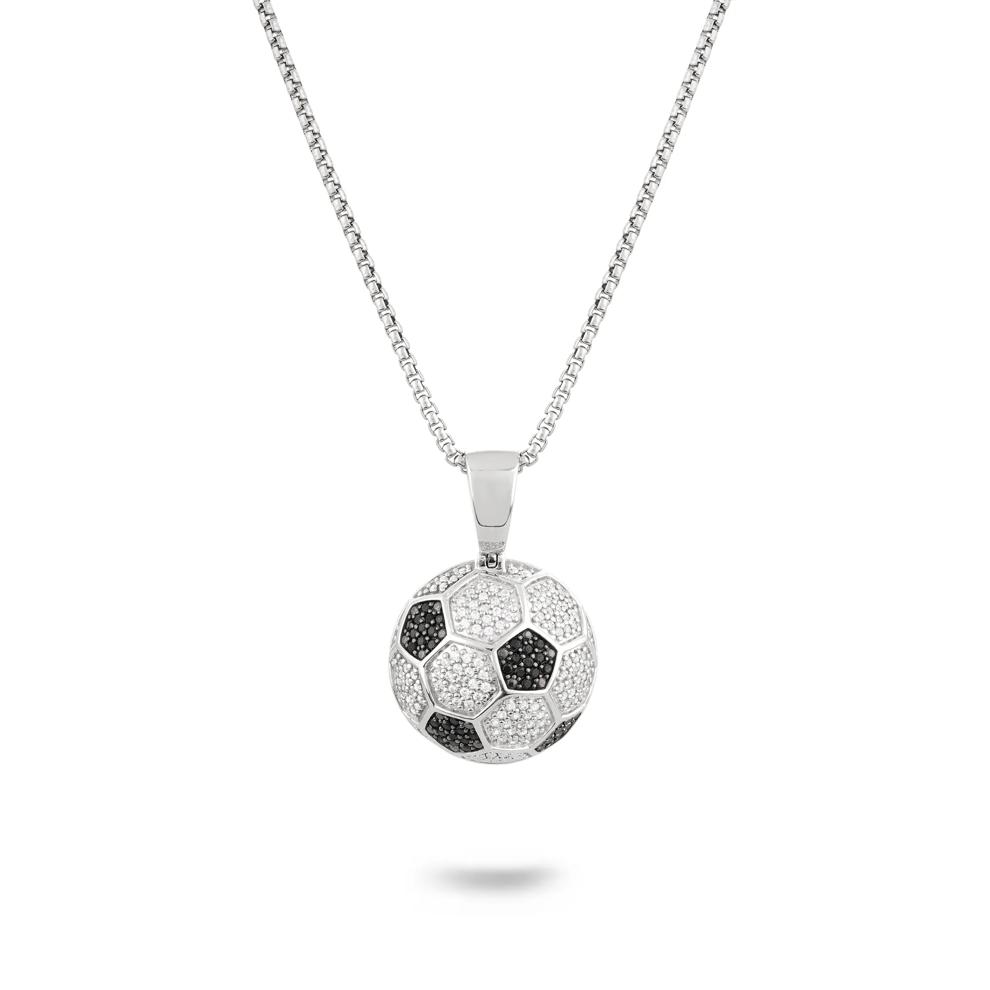 Men's Black &amp; White Diamond Soccer Pendant Necklace in Sterling Silver (1/2 ct. tw.) – Image 1 of 4