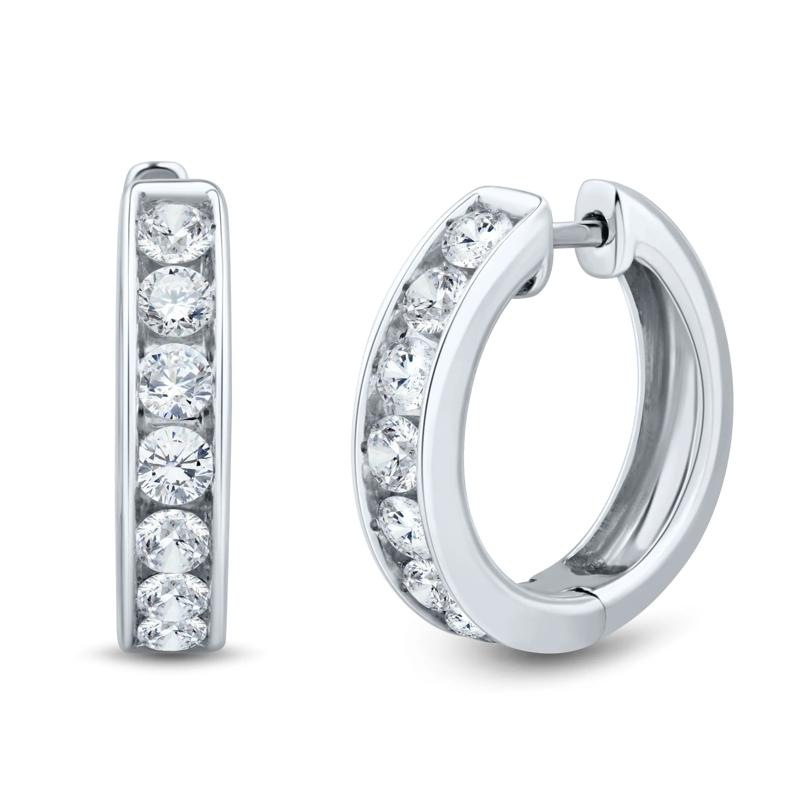 Lab Grown Diamond Channel Hoop Earrings in 14K White Gold &#40;1 ct. tw.&#41; – Image 1 of 2