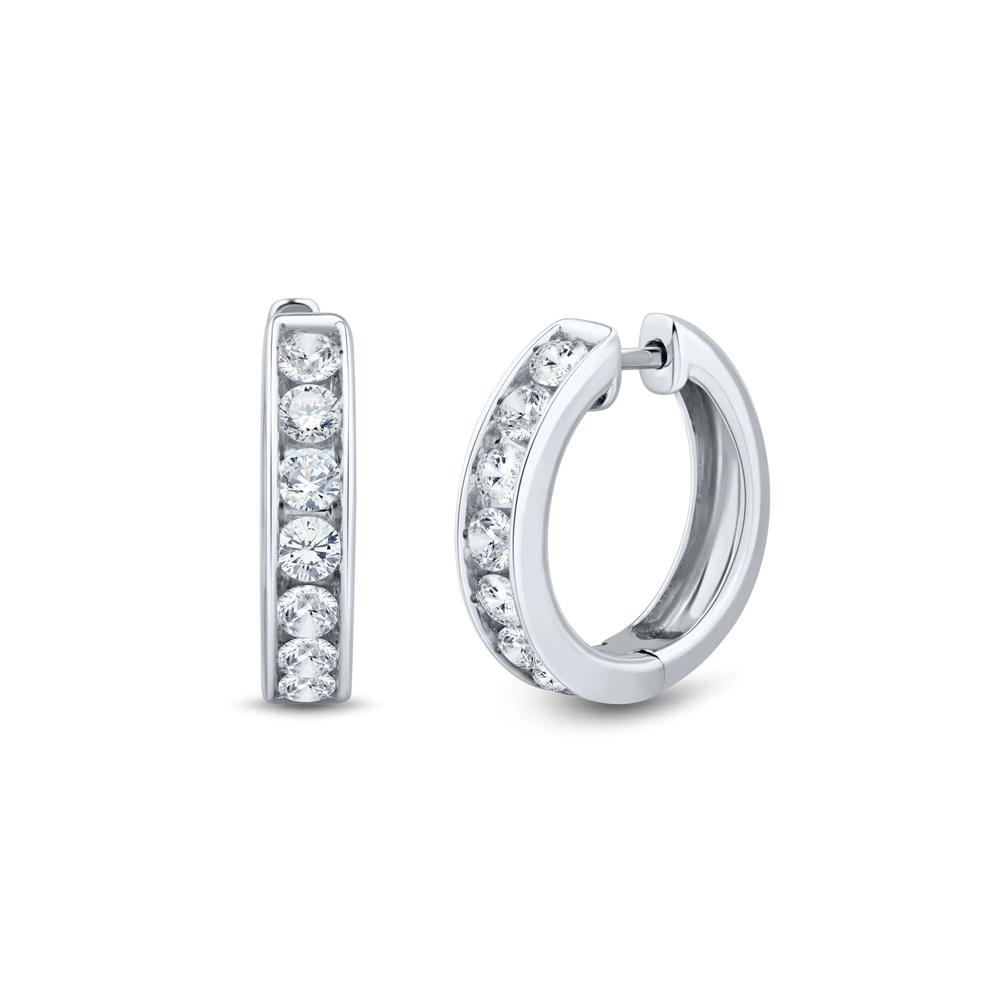 Lab Grown Diamond Channel Hoop Earrings in 14K White Gold (1 ct. tw.) – Image 1 of 2