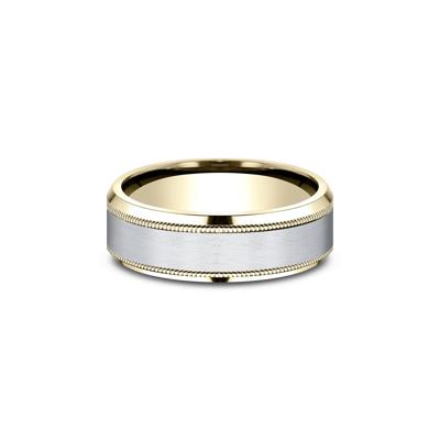 Men's Wedding Band with Satin Finish in 10K White & Yellow Gold, 7MM