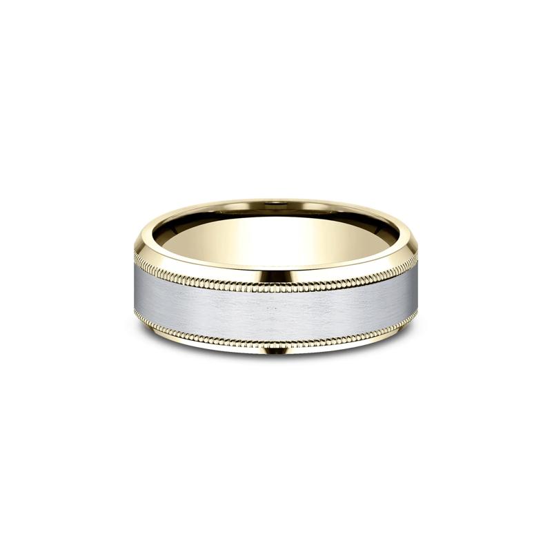 Men&#39;s Wedding Band with Satin Finish in 10K White &amp; Yellow Gold, 7MM – Image 1 of 3