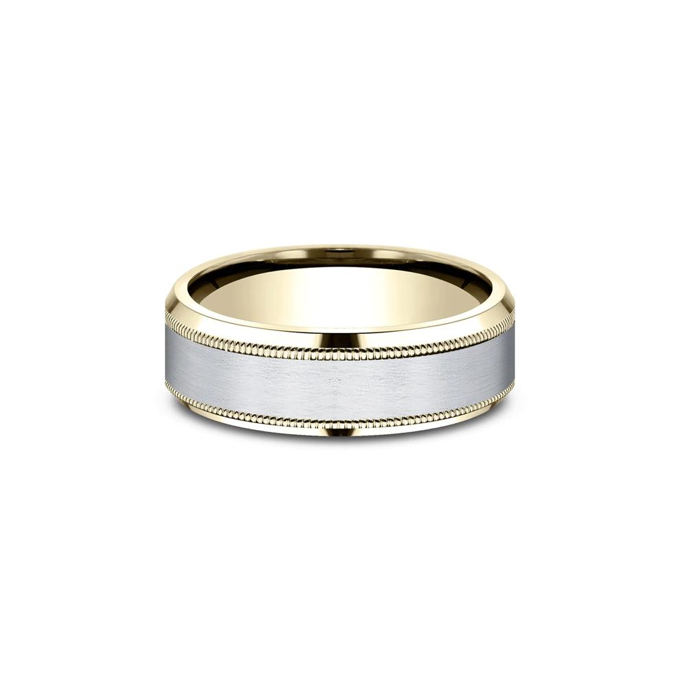 Men's Wedding Band with Satin Finish in 10K White &amp; Yellow Gold, 7MM – Image 1 of 3