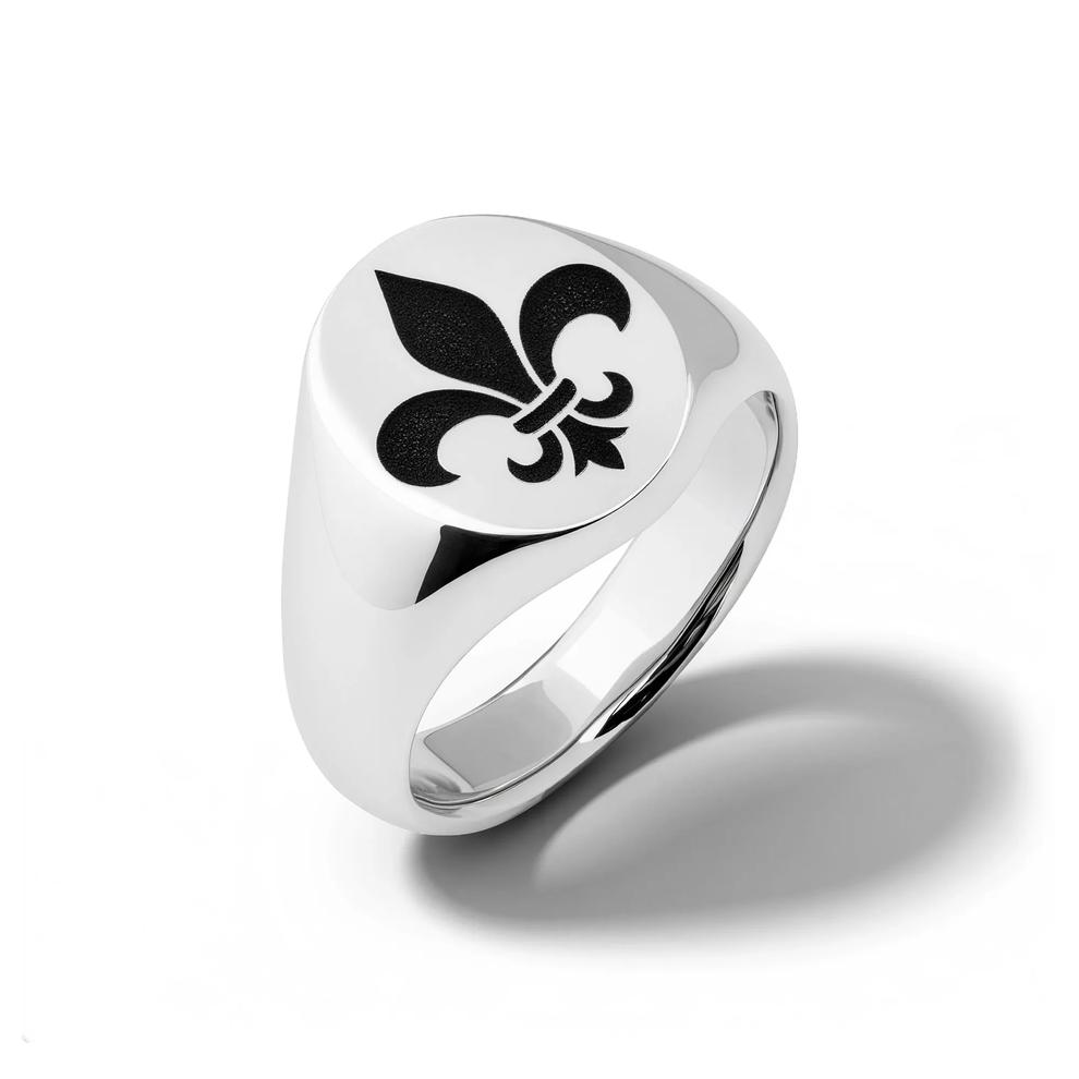Men's Fleur De Lis Oval Signet Ring in Cobalt Chrome – Image 4 of 4