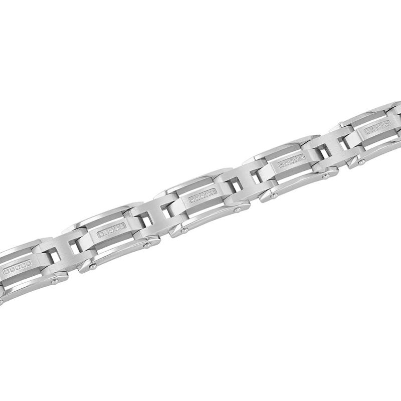 Men&rsquo;s Link Bracelet with Diamond Inlays in Stainless Steel &#40;1/7 ct. tw.&#41; – Image 2 of 2