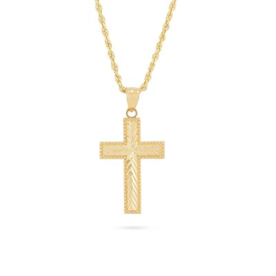 Chevron Beaded Cross Pendant Necklace in 10K Yellow Gold