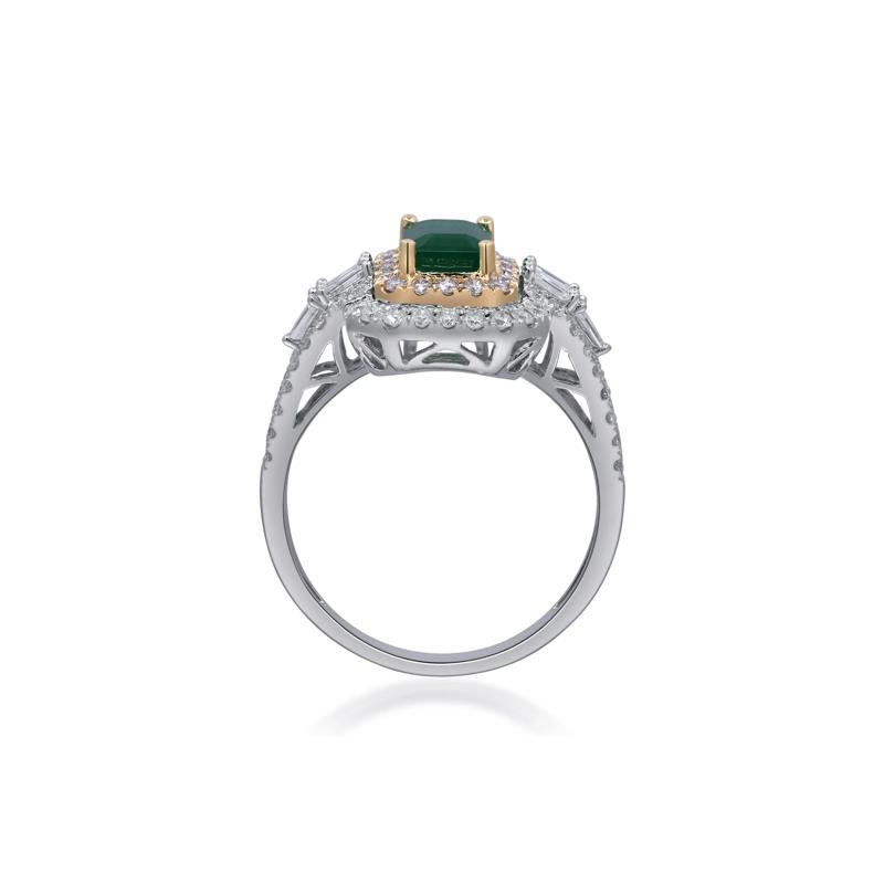 Emerald and Diamond Halo Ring in Two-Tone 14K White &amp; Yellow Gold &#40;3/4 ct. tw.&#41; – Image 2 of 5
