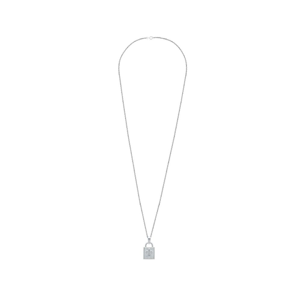 Men's Diamond Accent Fleur-de-Lis Lock Pendant Necklace in Sterling Silver – Image 3 of 4