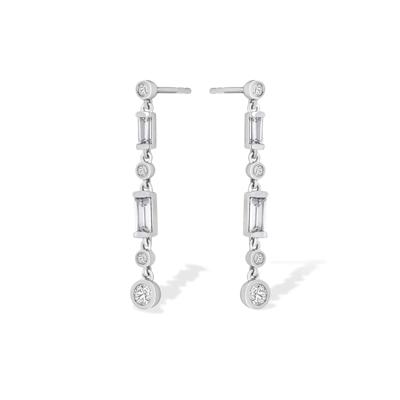 Lab Grown Diamond Baguette & Round Linear Drop Earrings in 14K White Gold (1 ct. tw.)