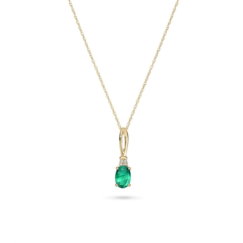 Oval Emerald &amp; Diamond Accent Pendant Necklace in 10K Yellow Gold – Image 1 of 4