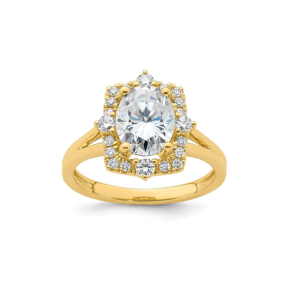 Lab-Created Moissanite Ornate Halo Ring in 10K Yellow Gold (2 1/4 ct. dew) – Image 1 of 3