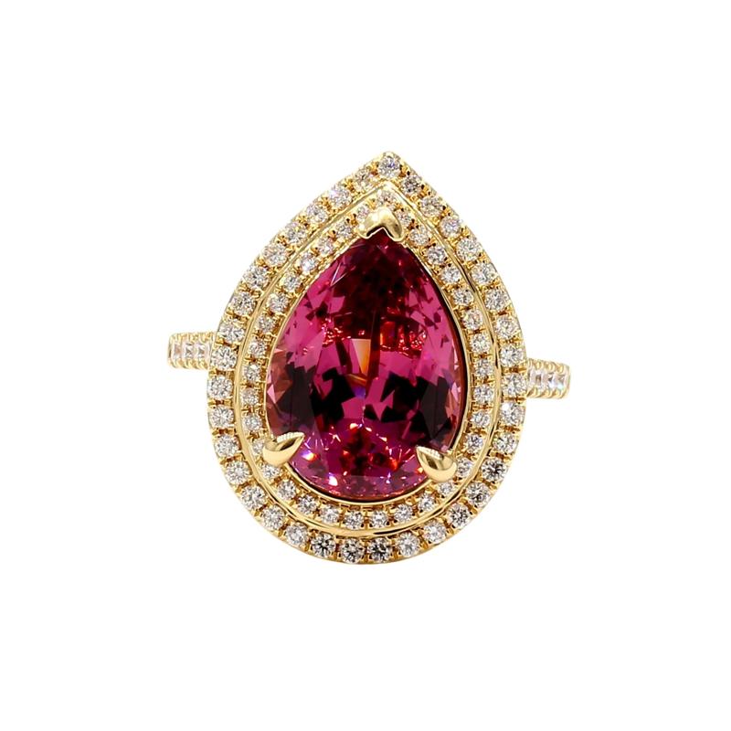 Malaya Garnet and Diamond Halo Ring in 18K Yellow Gold &#40;5/8 ct. tw.&#41; – Image 1 of 3