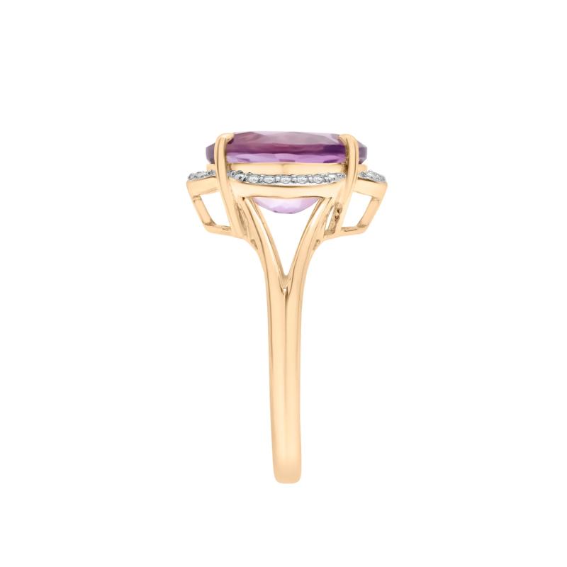 Oval Amethyst and Diamond Accent Cocktail Ring in 10K Yellow Gold – Image 3 of 5