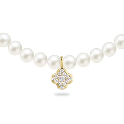 Freshwater Cultured Pearl Necklace With Diamond Clover Drop Pendant in 10K Yellow Gold (1/5 ct. tw.)