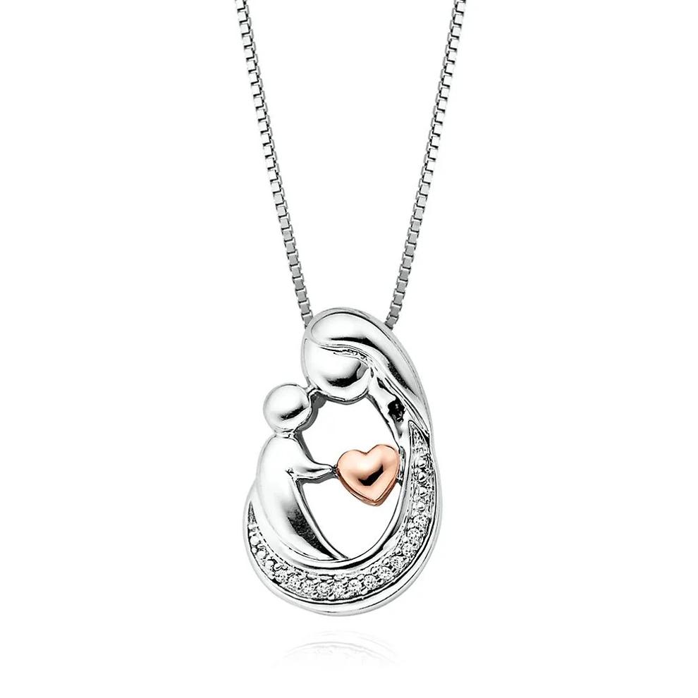 Diamond Mother &amp; Baby Necklace Pendant in Sterling Silver &amp; 14K Rose Gold – Image 1 of 2