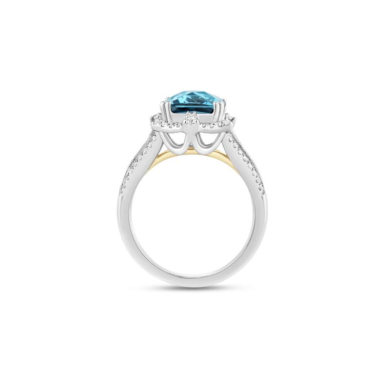 Blue Topaz Engagement Ring with Diamonds in 14K White and Yellow Gold &#40;1/3 ct. tw.&#41; – Image 3 of 3