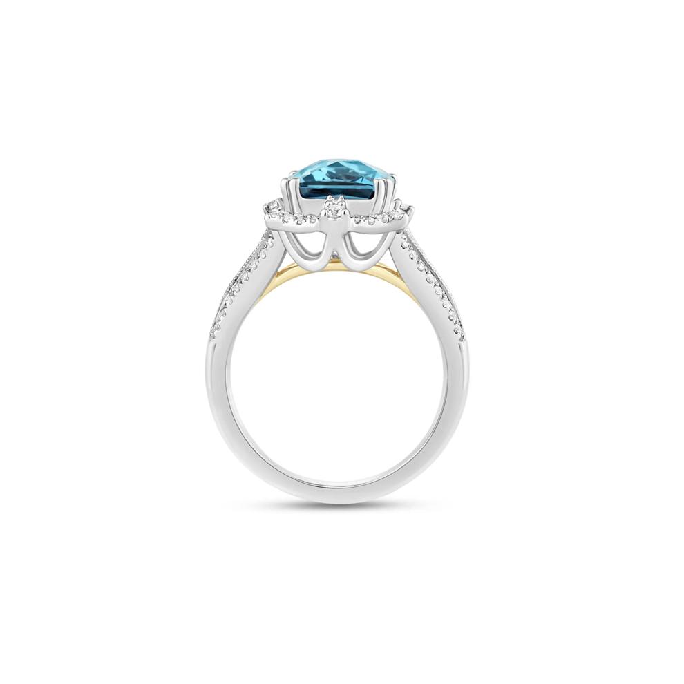Blue Topaz Engagement Ring with Diamonds in 14K White and Yellow Gold (1/3 ct. tw.) – Image 3 of 3