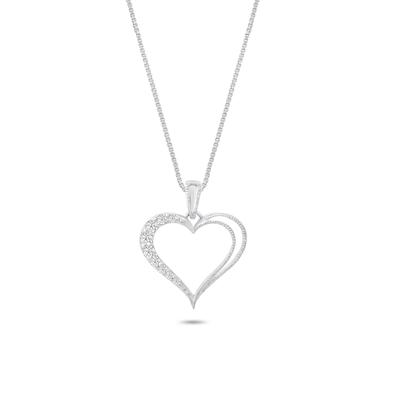 Diamond Double Heart Pendant Necklace in Sterling Silver (1/10 ct. tw.)