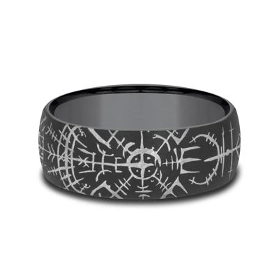 Men's Viking Compass Band in Dark Tantalum, 8MM
