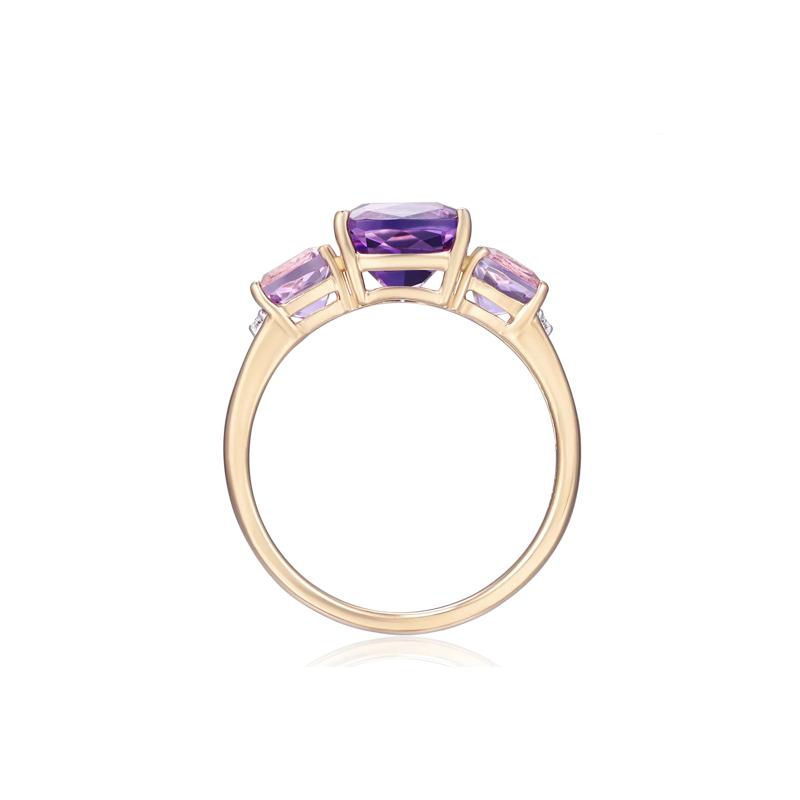 Rose de France Amethyst and Diamond Ring in 10K Yellow Gold – Image 2 of 3