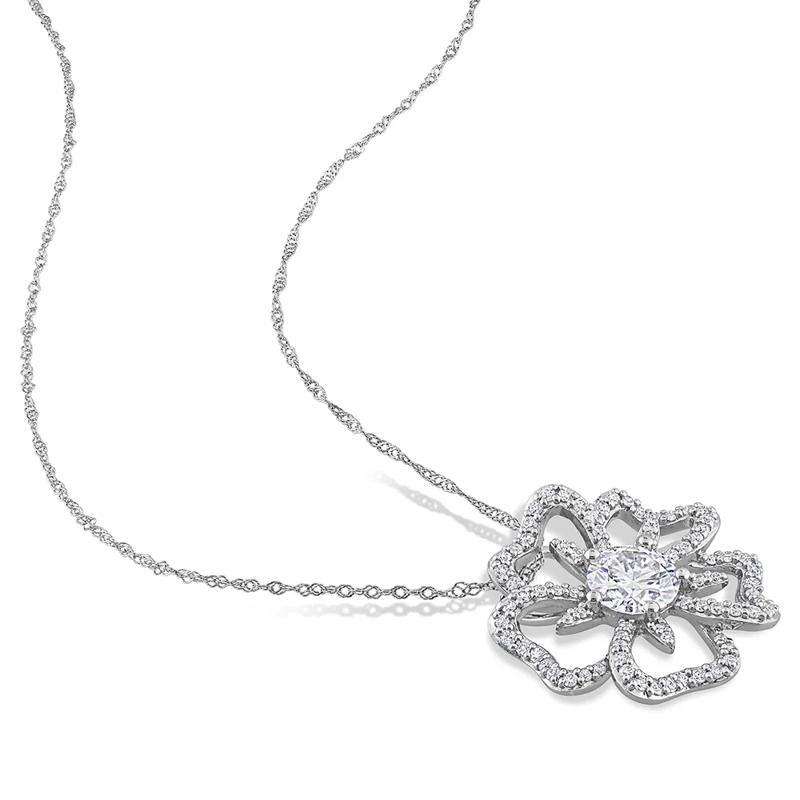 Moissanite Flower Necklace in Sterling Silver &#40;1 1/10 ct. dew&#41; – Image 2 of 4