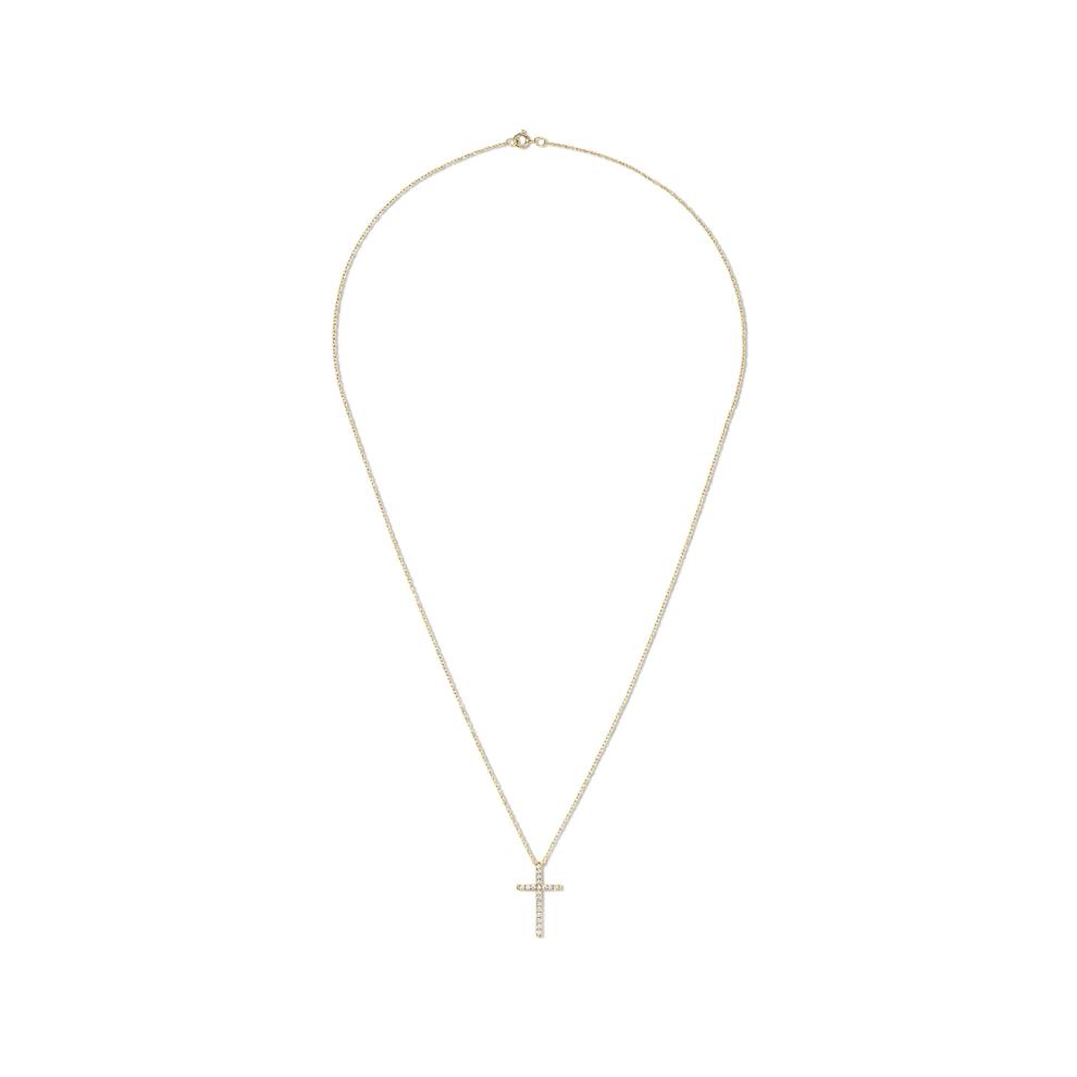 Diamond Cross Pendant Necklace in 14K Yellow Gold (1/7 ct. tw.) – Image 3 of 4