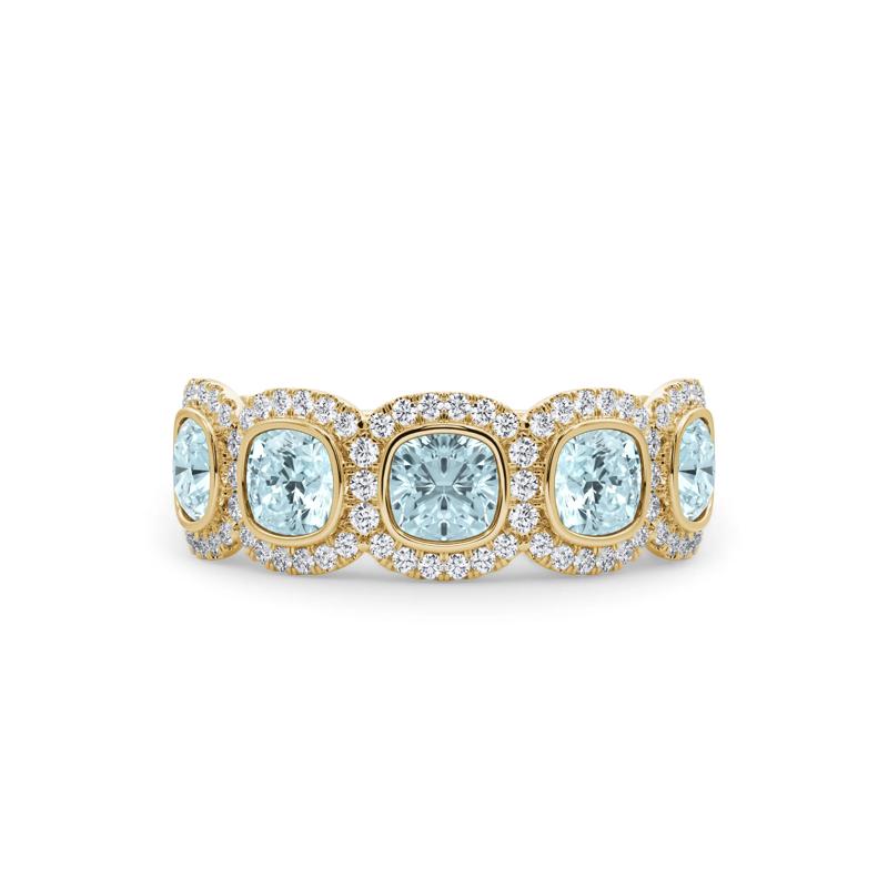 Lab Grown Diamond Blue Cushion-Cut &amp; Round Anniversary Band in 14K Yellow Gold &#40;3 ct. tw.&#41; – Image 1 of 4