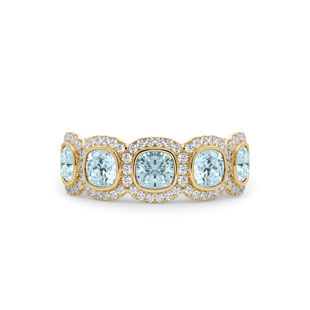 Lab Grown Diamond Blue Cushion-Cut &amp; Round Anniversary Band in 14K Yellow Gold (3 ct. tw.) – Image 1 of 4