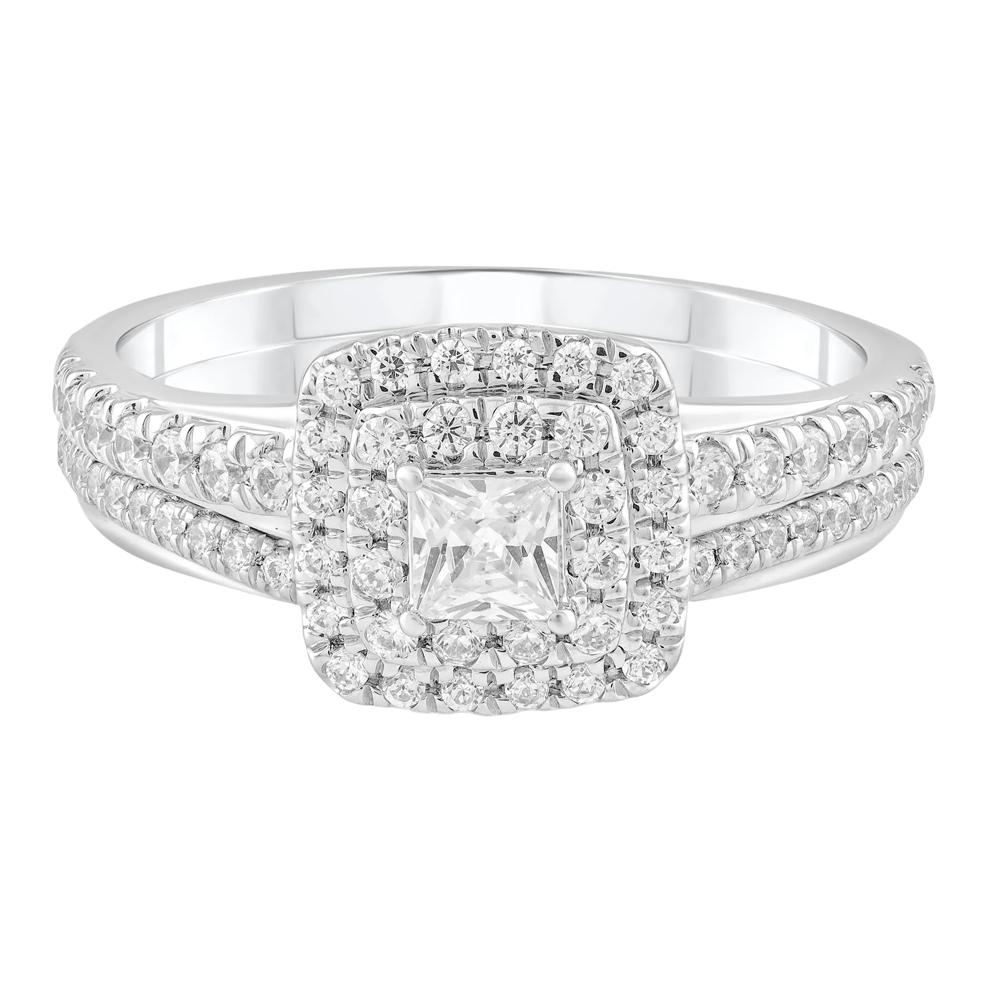 Diamond Princess-Cut Double Halo Engagement Set in 10K White Gold (3/4 ct. tw.) – Image 1 of 5