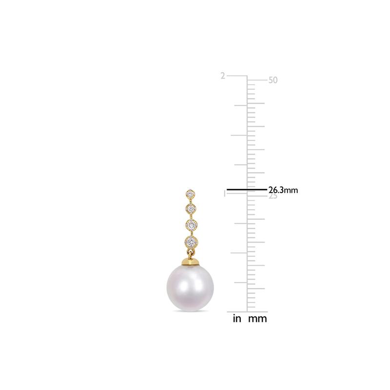 South Sea Pearl Earrings with Diamond Drop in 14K Yellow Gold &#40;1/7 ct. tw.&#41; – Image 2 of 3
